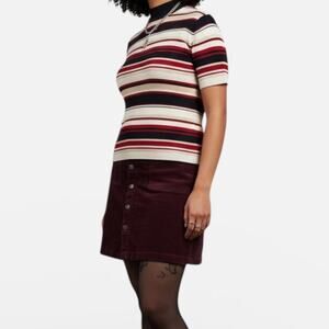 Vintage 90s Grunge Stripes Funnel Neck Striped Ribbed Top Sz Large